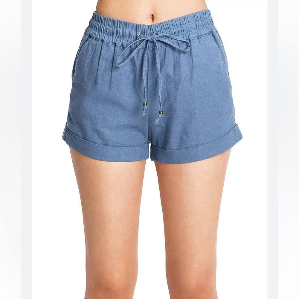 Love Tree blue linen blend high waisted shorts Size S